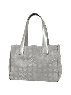 Chanel New Travel Line Tote PM CC Logo Handbag Nylon Jacquard Gray 8